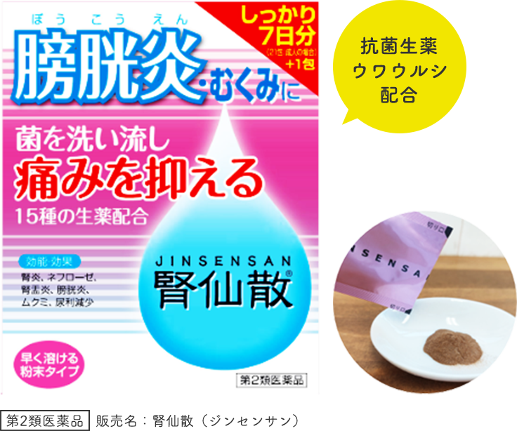 抗菌生薬ウワウルシ配合 販売名:腎仙散（ジンセンサン）第2類医薬品