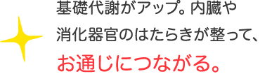 基礎代謝がアップ。内臓や消化器官のはたらきが整って、お通じにつながる。