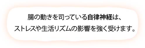 腸の動きを司っている自律神経は、ストレスや生活リズムの影響を強く受けます。