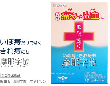 いぼ痔だけでなく、きれ痔にも「摩耶字散 MAYAJISAN」 第2類医薬品 販売名：摩耶字散（マヤジサン）