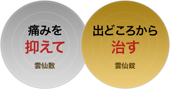 痛みを抑えて 雲仙散 × 出どころから治す 雲仙錠